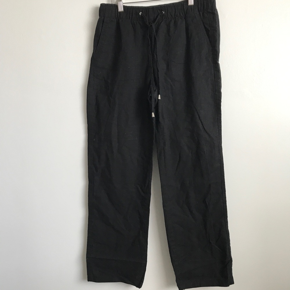 ATTENTION WOMENS PANT BLACK LINEN BEACH RESORT CASUAL LOUNGE SMALL